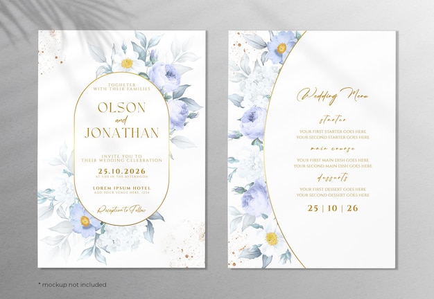 Preciosa tarjeta de invitación para bodas, plantilla con diseño floral