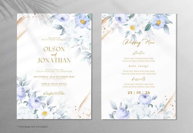 Preciosa tarjeta de invitación para bodas, plantilla con diseño floral