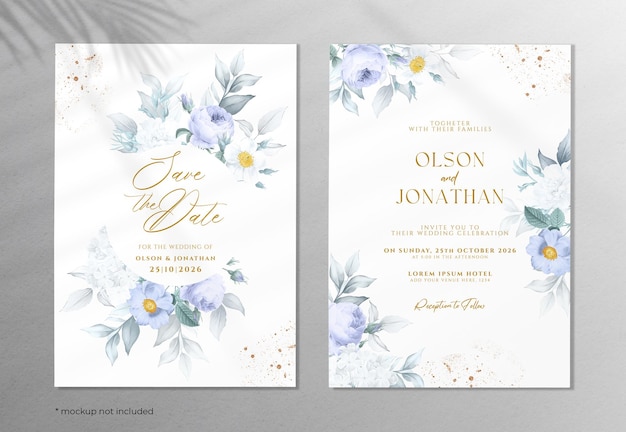 Preciosa tarjeta de invitación para bodas, plantilla con diseño floral
