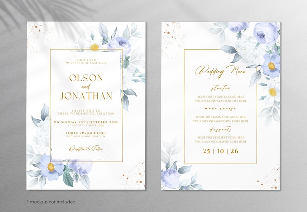 Preciosa tarjeta de invitación para bodas, plantilla con diseño floral