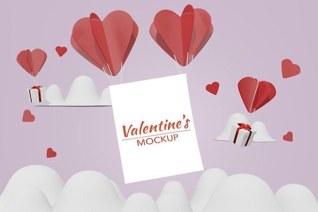 Precioso concepto de carta de amor de feliz día de San Valentín en maqueta de modelo 3d