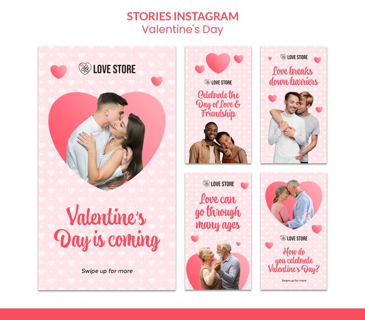 PSD precioso conjunto de historias de redes sociales del día de san valentín.