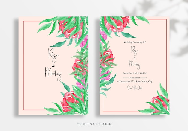 PSD precioso diseño de tarjeta de invitación de boda en acuarela modelo psd