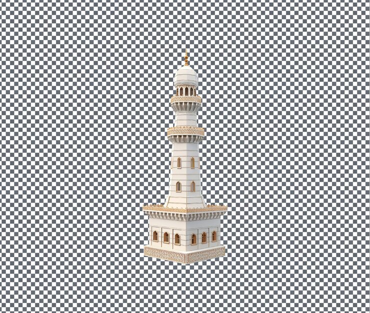 PSD precious minaret modelo 3d aislado en un fondo transparente