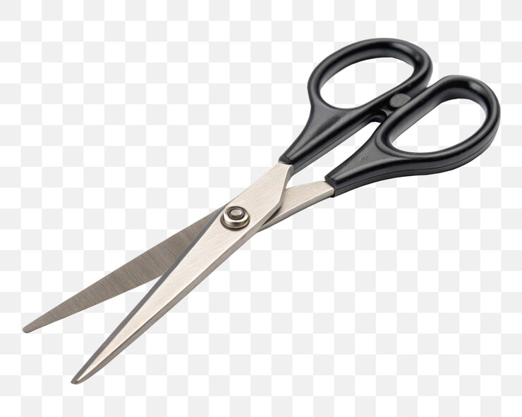 PSD precision stainless steel scissors on transparent background