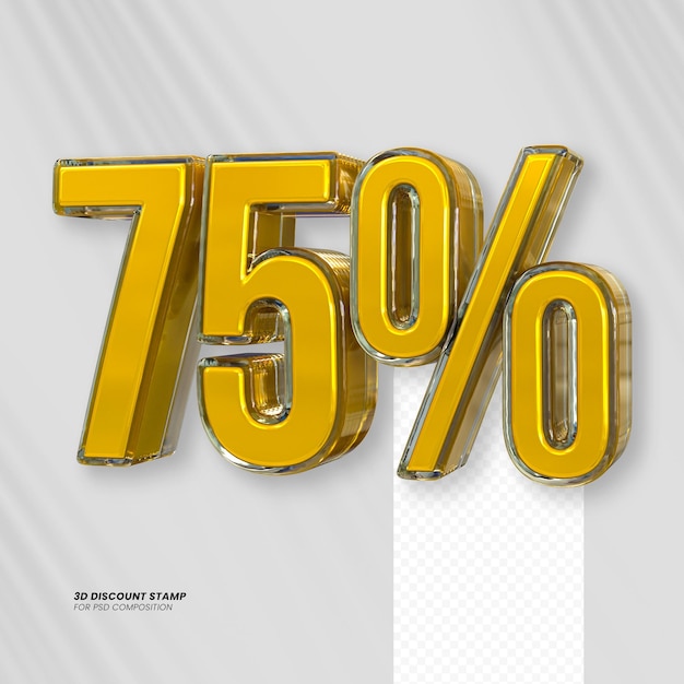 Preço de desconto de vendas 3d rendering number conceito promoção de venda 75% para composição