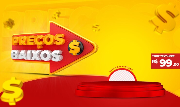 PSD preços baixos com pódio vermelho para campanhas brasileiras 3d render