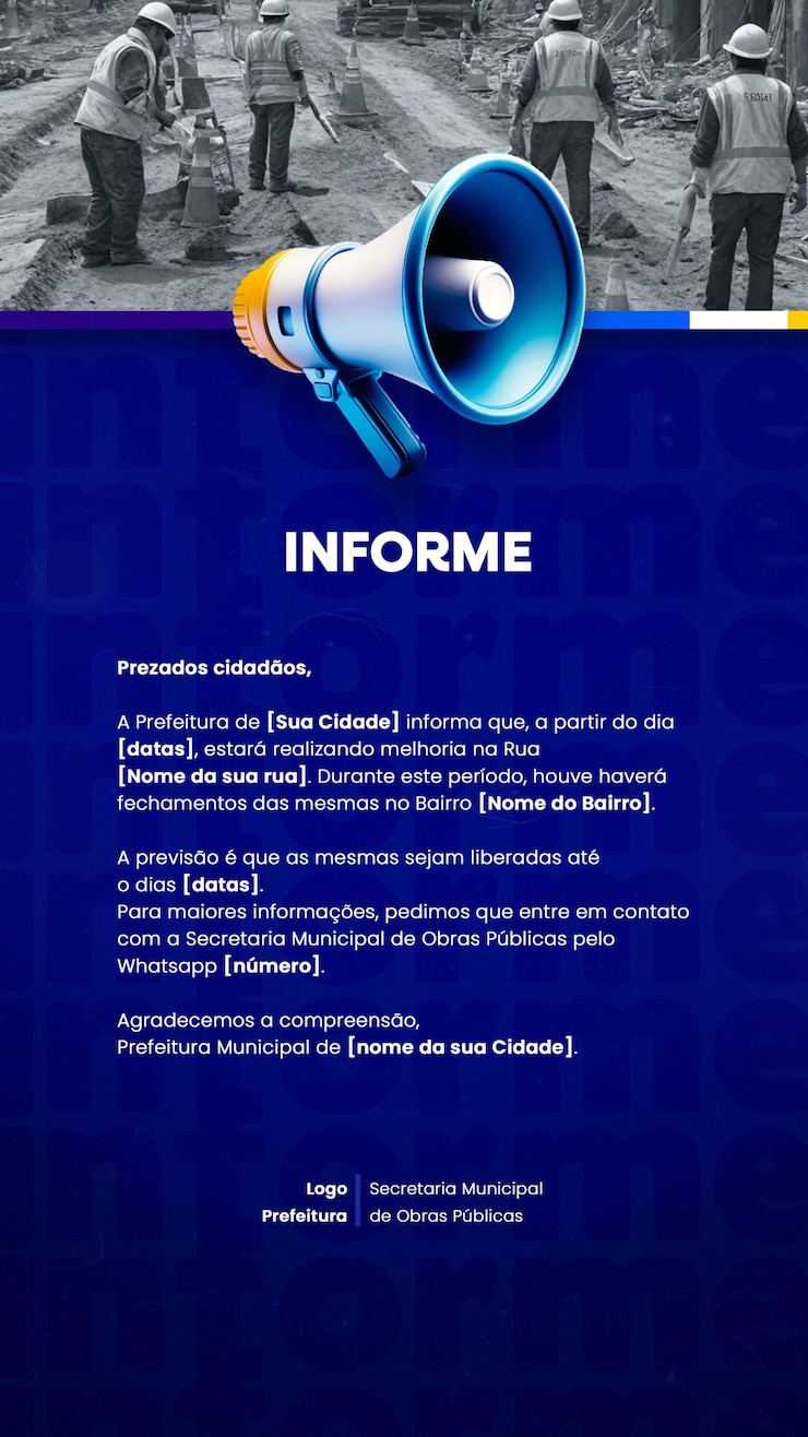 Prefeitura Comunicado Aviso informe Importante Annuncio Avviso Social Media Flyer PSD Editavel