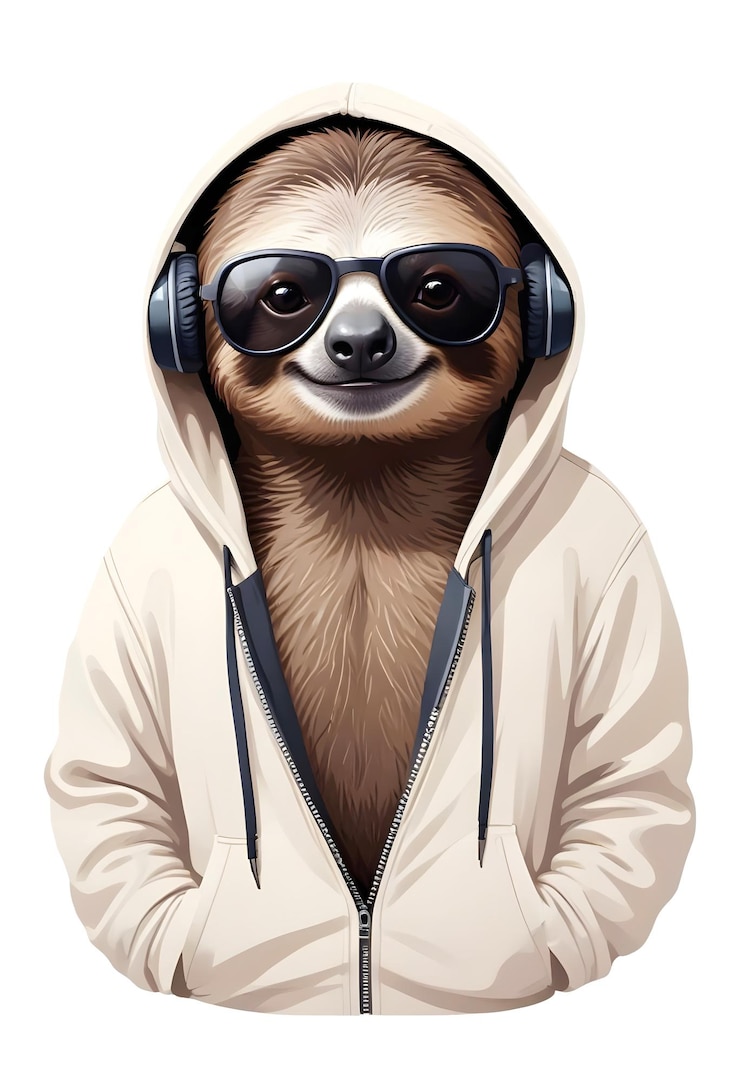 PSD preguiçoso vestindo capuz animal engraçado e legal ilustração de personagens gráfico vetorial