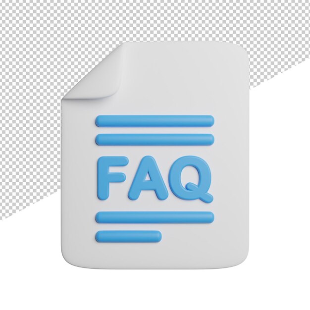 Pregunta de respuesta frecuente Vista frontal Ilustración de icono de renderizado 3d sobre fondo transparente