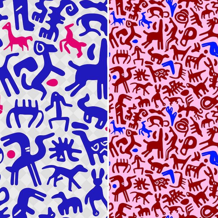 PSD prehistoric cave painting inspired art depicting animal figu creative abstract geometric vector