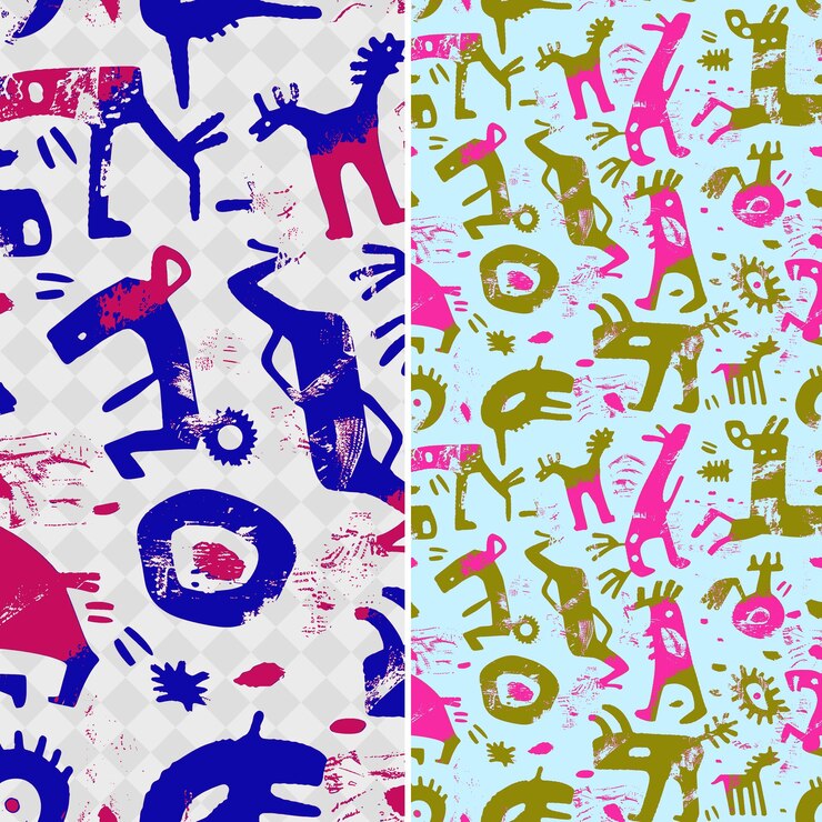 PSD prehistoric cave painting inspired art depicting animal figu creative abstract geometric vector