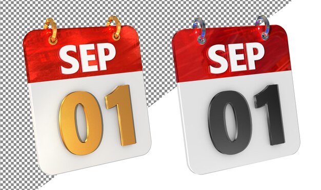 PSD première date du 1er septembre icône 3d isolée amplificateur doré glossy rendering 3d