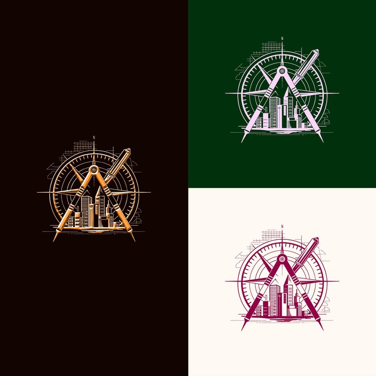 PSD premio de arquitectura y diseño insignia logotipo con dibujo compa diseños vectoriales creativos y únicos