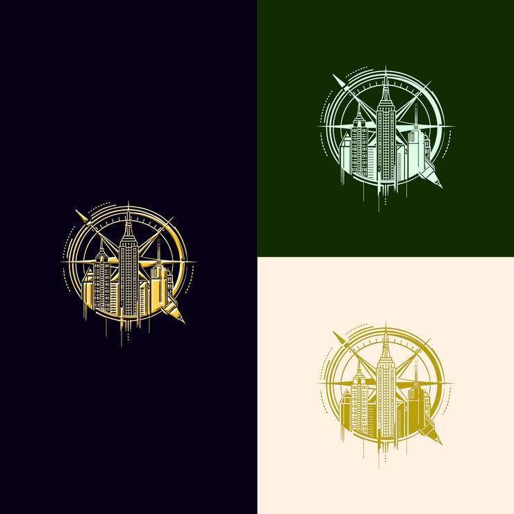 PSD premio de arquitectura y diseño insignia logotipo con dibujo compa diseños vectoriales creativos y únicos