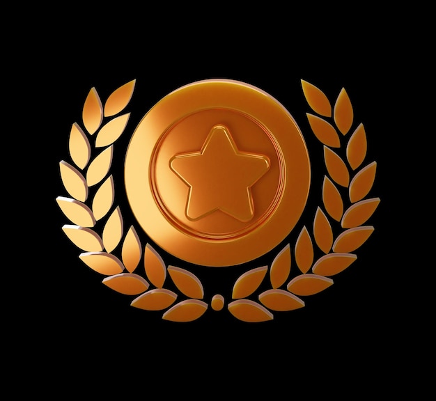PSD prêmio de estrela de bronze transparente 3d com ícone de coroa