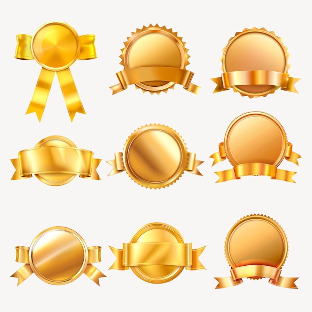 Prêmio de fita de ouro conjunto de elementos de design do emblema psd