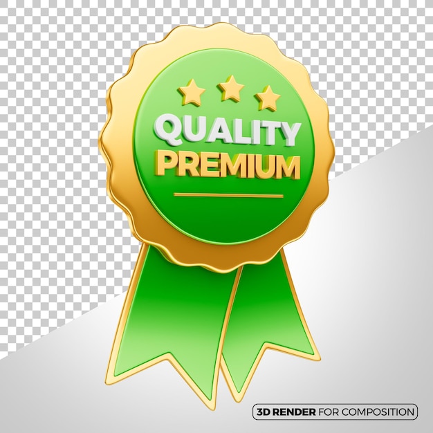 Prêmio de qualidade premium fita 3D renderizada verde com dourado