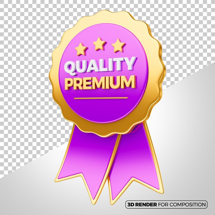 PSD prêmio de qualidade premium fita 3d renderizado roxo com dourado