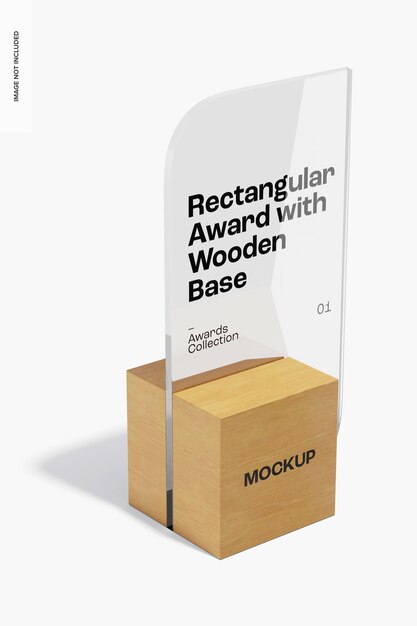 Premio rectangular con maqueta de base de madera, perspectiva