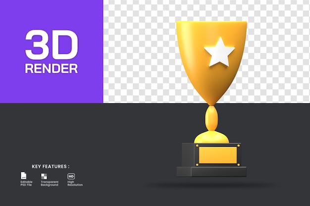Premio trofeo de campeón de renderizado 3D. útil para el logro o la ilustración deportiva