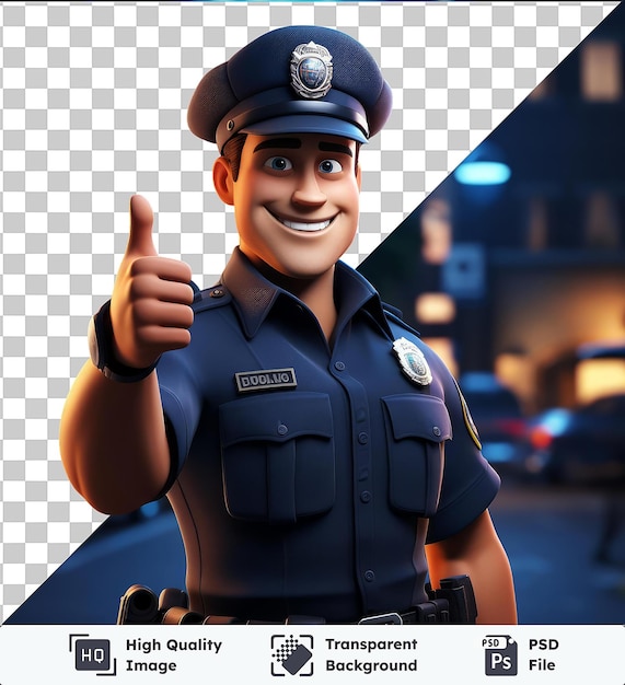 PSD premium de 3d caricatura de oficial de policía patrullando las calles imagen