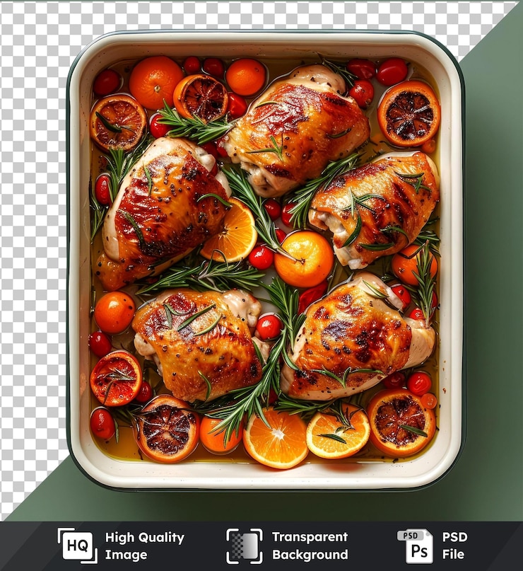 PSD premium de alta calidad psd vista superior de naranjas y verduras de pollo asadas en una sartén