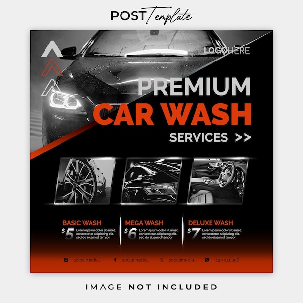 Premium Autowaschen und detaillierte Social-Media-Post-Vorlage