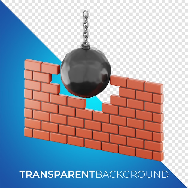 Premium-Bau bricht Wandsymbol 3D-Rendering auf isoliertem Hintergrund PNG ab