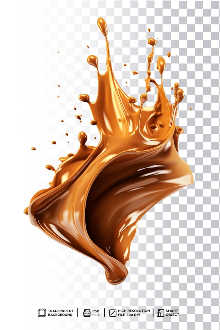 Premium Brown Splash sobre fondo transparente para café, leche, caramelo y chocolate.