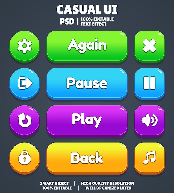 Premium Casual Game Benutzeroberfläche Spiel-UI-Schaltfläche Ursache-Spiel-UI-Popup Fenster-UI-Dialog