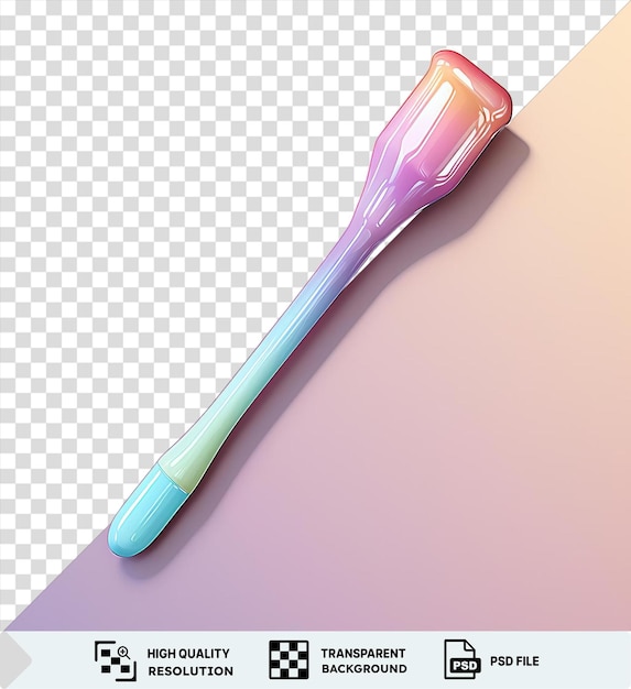 PSD premium de cepillo de dientes y pasta de dientes en un papel rosa y blanco con un mango azul visible en el fondo png