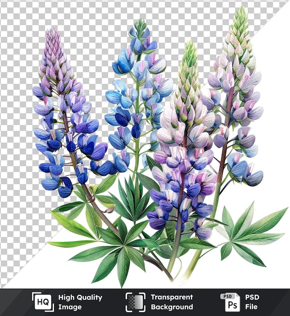 PSD premium-clipart-psd-wasserfarbe lupinblumen und blätter blumenelemente gemälde