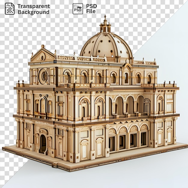 PSD premium de modelo 3d do edifício da galeria uffizi contra um céu branco