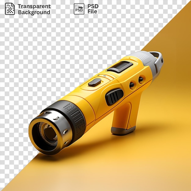 Premium De Dermatologues Photographiques Réalistes Dermatoscope Et Pistolet Jaune Sur Fond Jaune Avec Une Ombre Noire Au Premier Plan