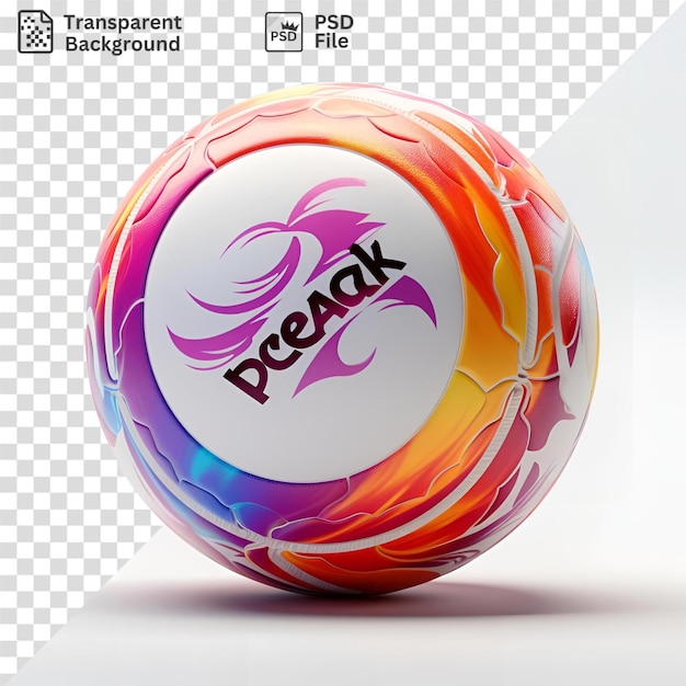 PSD premium do super logotipo de dragon ball com uma dragon ball vermelha e branca cercada por uma folha verde e um céu azul ao fundo