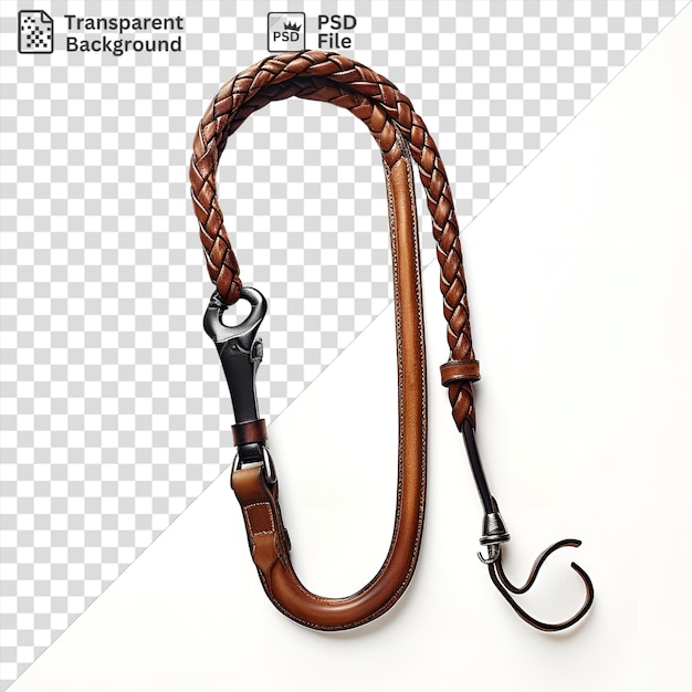 PSD premium de entrenadores de caballos fotográficos realistas látigo en fondo aislado acompañado de una correa marrón y una cuerda blanca