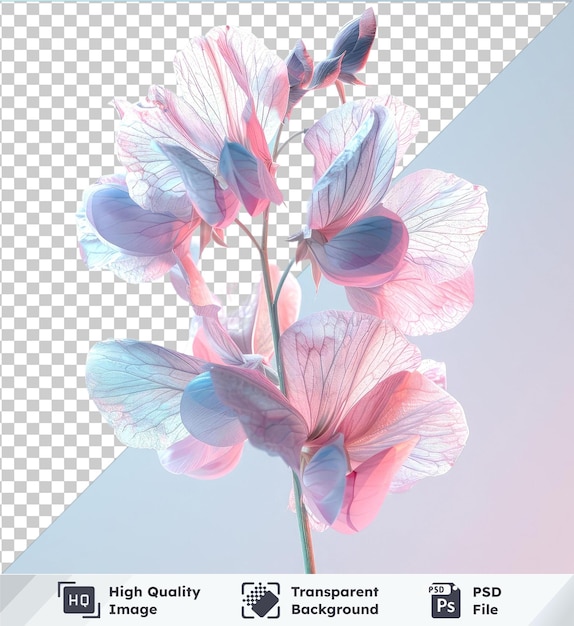 PSD premium flor de ervilha doce png clipart com flores rosas e brancas contra um céu azul claro verde