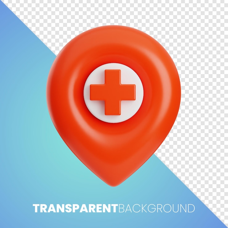 PSD premium hospital localização saúde ícone médico renderização em 3d png transparente