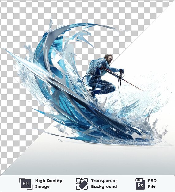 PSD premium de kitesurfista en 3d montando en las olas