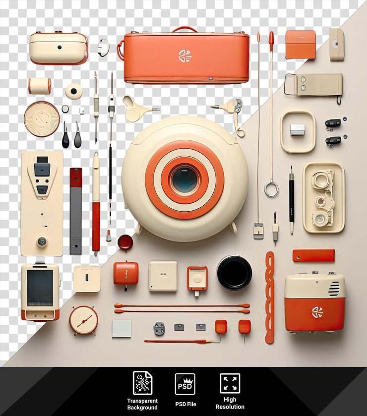 PSD premium of international day of happiness set featuring a white ipod orange case and black pen on a transparent background