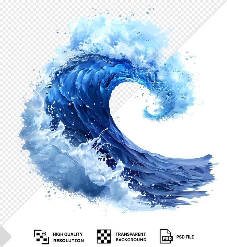 PSD premium de ondas vectoriales abstractas símbolo de marea agua azul salpicando en un fondo aislado