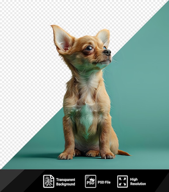 PSD premium de pequeño perro cachorro chihuahua marrón desde el lado está sentado en fondo verde png psd