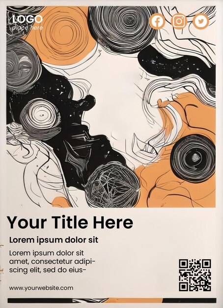 PSD premium-postervorlage mit abstrakter handgezeichneter illustration