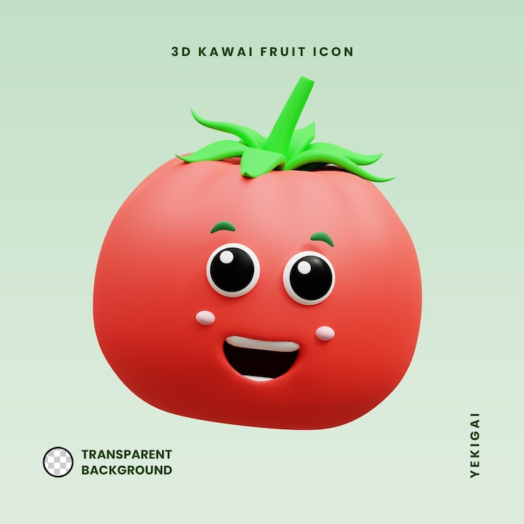 PSD premium psd 3d rendering on kawaii tomato fruit mascot illustration