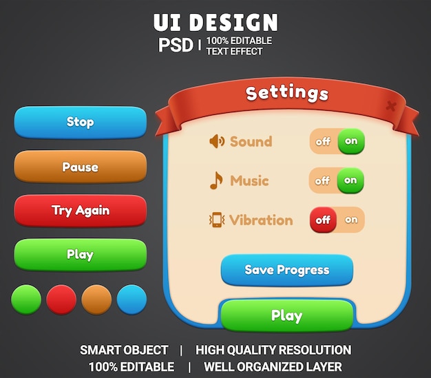 Premium PSD Modern casual game ui kit design Game UI Kit PSD Popup game ui button interface