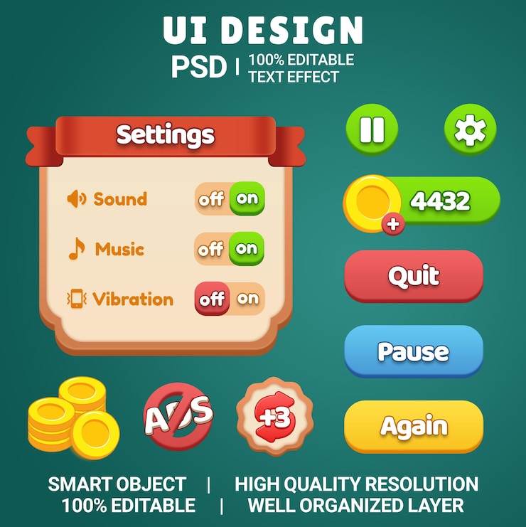 PSD premium psd moderno juego casual ui kit diseño de juego ui kit psd popup juego ui interfaz de botón