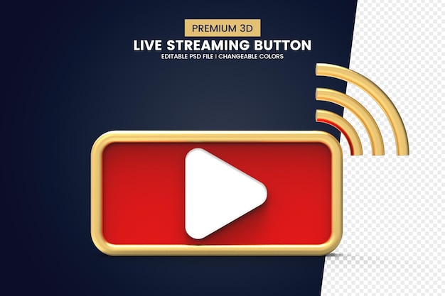 PSD premium qualität 3d live-streaming-button-design isoliert