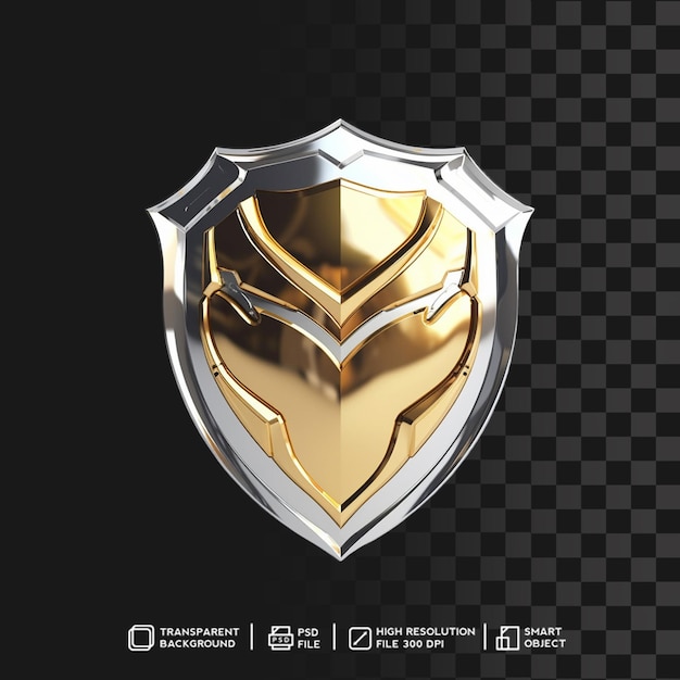 Premium-Qualität 3D-Render Golden Metallic Shiny Shield mit abstraktem Muster und Transparenz