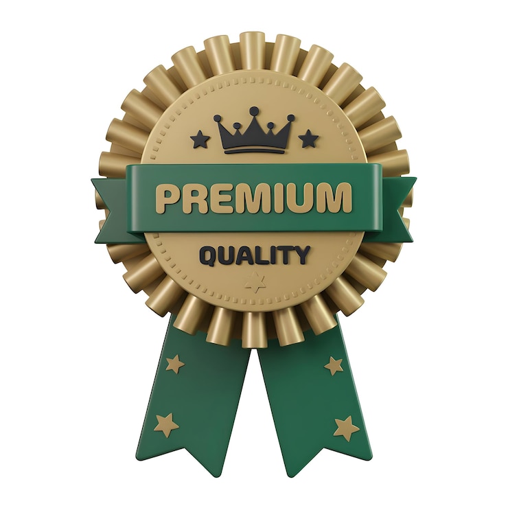 PSD premium quality gold and green award badge